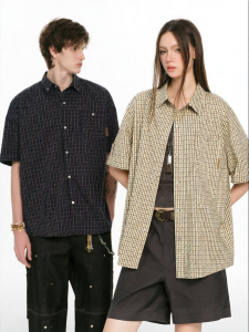 FORNINES | Retro Check Couples Shirt Short Sleeve