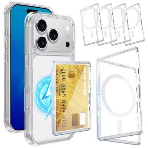 Transparent Magnetic Acrylic Card Bag for Phone / Shockproof Phone Case Card Sleeve / for LPhone 17 Air 16 Pro Max