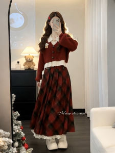 XUECAIQI | Knitted Two-piece Dress Set Red Faux Layer