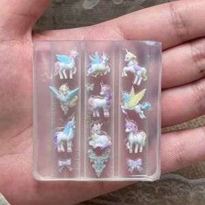 New Years Unicorn Horse Carousel Butterfly Bear Rabbit Frame Mini Wings Elegant 3D Decoration Transparent Silicone Nail Art Mol