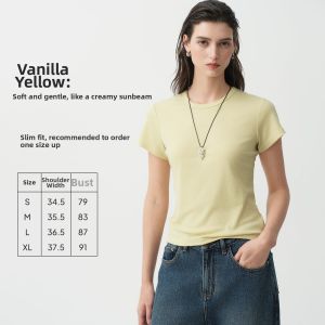 CHUMIAN | Cotton Blend Round Neck Short Sleeve T Shirt for Women
