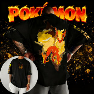 2025 Summer Poksammon Animation Brand 100%Cotton Flareon Printed T-shirt for Men and Children Harajuku Casual Short Sleeve Y2k
