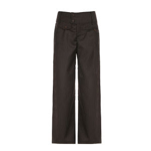 Quần Ống Rộng Lưng Cao FUNOFF Retro Miu Stripes 2025 Xuân Đơn Giản Đa Năng Quần Dài Ống Đứng Thường Ngày Polyester