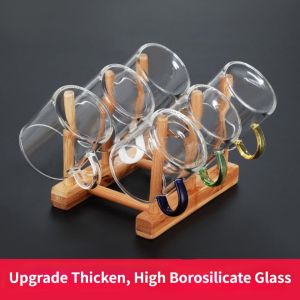 Glass Teacup + Cup Holder Set Kung Fu Tea Set Heat-resistant Thickened Transparent Drinking Cup Tea Pots 6 Cup + Holders Tea Sets