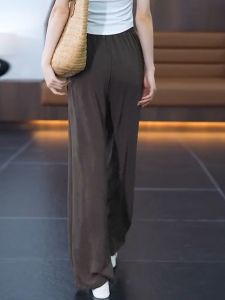 กางเกงขายาวทรงหลวมผ้าไหมน้ำแข็งไซส์ใหญ่สำหรับผู้หญิง ทรงตรง ทรงบาง กางเกงขายาวทรงเก้าส่วน ทรงหลวม ทรงลำลอง