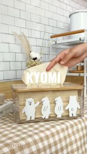 【RUMATIDY】KYOMI  Tempat Tissue Akrilik White Bear Tutup Kayu Estetik Modern  Dapur Kamar Mandi