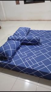 Sprei Karet Anti Badai Set Bantal Abstrak Garis Warna Biru Dongker Bahan Katun / Cotton Adem Tidak Mudah Luntur Semua Ukuran Dari 80 sampai 200 dan Custom Size