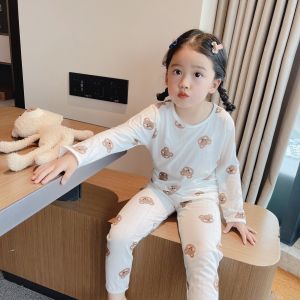 Childrens Bamboo Fiber Sleepwear Long Sleeve Modal Home Clothes Spring Autumn Style Girls Boy Baby Air Conditioning Suit