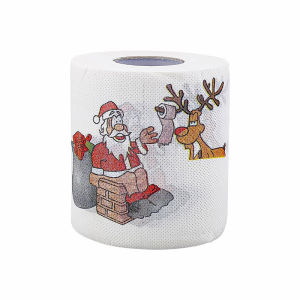 1Roll Christmas Toilet Paper Rolls - Festive Santa Reindeer Snowman Holiday Designs with Red Top & Evergreen Tree Design