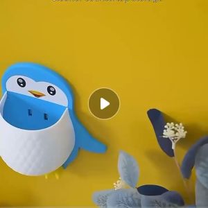 Holder Tempel Dinding Tempat Odol Sikat Gigi Bentuk Penguin / Rak Serbaguna Karakter Lucu