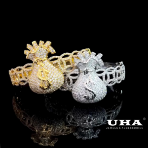 V645 Vòng tay nữ hình túi $ đính đá sáng lấp lánh UHA