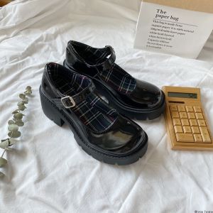 New Korean Small Leather Shoes Women British Hollow College Style Vintage Mary Jane Big Head Shoes High Heel Thick Heel Flat