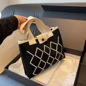 Túi Đeo Vai Nữ Cỡ Lớn Thời Trang Dệt Kim Phong Cách Bohemian Túi Tote Mềm Mại Chất Liệu Cotton Hình Vuông Có Khóa Mở.