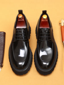 Casual Leather Shoes Mens 2025 New Handmade Formal Business Thick Bottom Heightening Glossy Genuine Leather Wedding Shoes