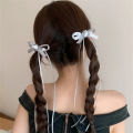 ผู้หญิงผม Tie หวานบัลเล่ต์สไตล์เงินดอกไม้ Bow Streamer ผมคลิปหางม้าคู่ Headwear ขนาดเล็กคลิปอุปกรณ์เสริมผม. 