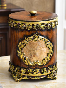 Elegant European Style Trash Can with Lid for Living Room Decorative Accessories American Chinese Storage Bucket Tea Table Ornaments