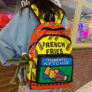 OUDENGPAI | กระเป๋าเป้สะพายหลังผ้าไนลอนความจุขนาดใหญ่สำหรับนักเรียนวิทยาลัยสไตล์ย้อนยุคแบบอเมริกันสตรีท กระเป๋าสะพายไหล่แบบมีซิปปิด