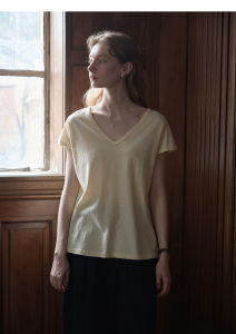 Casual Linen Cotton T-Shirt French Lazy Simple V-neck Short Sleeve Womens Summer Top Artistic Loose Fit Regular Length