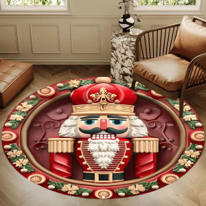 VIKAMA Giáng Sinh Vua Kẹp Hạt Dẻ Vòng Thảm Tròn Màu Đỏ Xanh Lá Lễ Hội Trong Nhà Thảm Cho Gia Đình Phòng Khách Phòng Ngủ Nhà Bếp