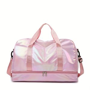 Large Capacity Holographic Travel Duffel Bag Lightweight Nylon Weekender Tote for Gym Sports Overnight Trips