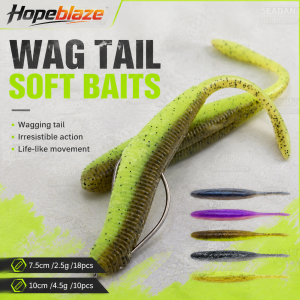 Hopeblaze Salted Pin Tail Worm Soft Lure 7.5/10cm PVC Ribbed Swimbait For Bass Snakehead Freshwater Texas Rig Fishing Bait