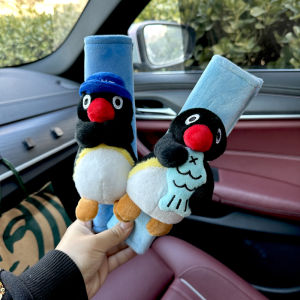 Cartoon Penguin Pingu Car Safety Belt Cover Protection Shoulder Strap Anti-strangulation Insurance Decorative Trendy Automobile Accessories
