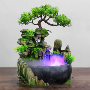 Desktop Flowing Water Waterfall Fountain With Color Changing LED Lights Spray Wealth Feng Shui Company Office Tabletop Ornaments