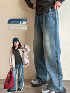 Girls Straight Leg Jeans Loose Fit mid Waist Spring Autumn Light Blue Childrens Korean Style Casual Cotton Denim Trousers