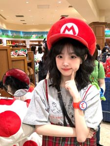 Super Mario Cute Cartoon Hat Girls Autumn Large Head Size round Face Slimming Fashionable Cap Sweet Lovely Short Brim Travel