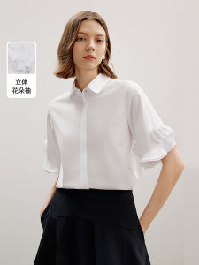 Lancy French Style Rose Design Short Sleeve Shirt Womens Elegant Vintage Top Autumn New Style Ruche Detail OL Commute Shirt