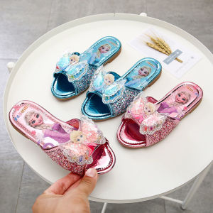 Princess Elsa Slippers Girls Baby Shoes Indoor Outdoor Sandals Soft Bottom Non Slip Childrens Flat Shoes Home Shoes