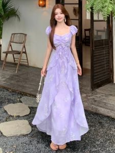 RELNLEX | Đầm Maxi Voan Xếp Ly Phong Cách Pháp