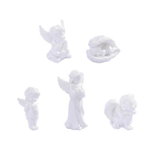 5PCS Angel Resin Figurines White Miniature Statues Desk Decoration Ornaments DIY Craft Accessories for Micro Landscape Decor