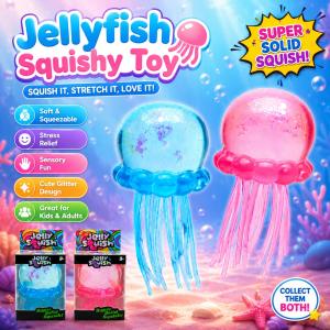 Jellyfish Squishy Toy Fidget Toy Stress Relief Soft Squeeze Stretch Toy Sensory Toy Cute Glitter Jellyfish Squishy For Kids Adults Girls Boys Relaxing Desk Toy Ocean Theme Gift Birthday Gift
