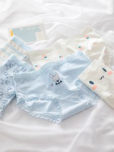 Quần Lót Thiếu Nữ Đáng Yêu Cotton Đũng Cotton Cạp Vừa Cho Nữ Vải Cotton Ôm Mông Viền Ren Học Sinh Hoạt Hình Tam Giác