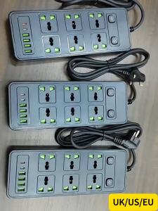 Black Singapore 6 Way 4 USB Extension Power Socket 2 Meter Cable Cord Multi USB Smart Socket  Dual Switch Multiplug Socket Multi-port PD TYPEC 230V British Standard UK 3 pin US 2 Pin EU Plug Travel Wall Safety Universal Power Strips插接线板排插座