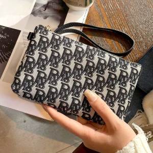 Elegant Portable Handbag Womens Clutch Bag High-End Storage Mobile Phone Bag Canvas Zipper Closure Casual Style Youth Friendly