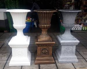 กระถาง+เสาพลาสติกหนาขนาดใหญ่ ทรงโรมัน ใช้ได้กับต้นไม้จริง และดอกไม้ประดิษฐ์