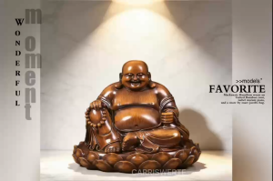 CARRISWERTE Faux Wood Finish Laughing Buddha Symbolizes Wealth Family Harmony and Happiness