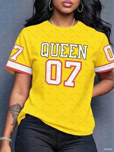 Fashion Womens QUEEN NO.07 Printed Round Neck Short Sleeve T-Shirt Summer Graphic Tee Jerseys Plus Size Sport T-Shirt Tops