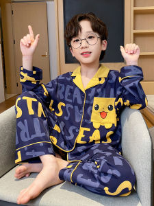 ชุดนอนเด็กผ้าฝ้ายแขนยาวฤดูใบไม้ผลิและฤดูใบไม้ร่วง ชุดนอนเด็กชาย ชุดนอนเด็กวัยรุ่น ชุดนอนเด็กวัยกลางคน ชุดนอนลายการ์ตูนสำหรับใส่อยู่บ้าน