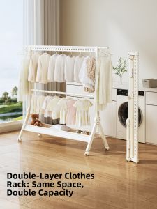 MINGZHI | Double Layer Adjustable Foldable Standing Clothes Hanger