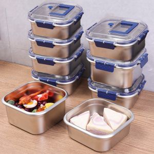 3Pcs Portable Stainless Steel Handle Design Food Preservation Box Leak-proof Refrigerator Heat Resistant Sealed Boxes Fruit Preservation Container
