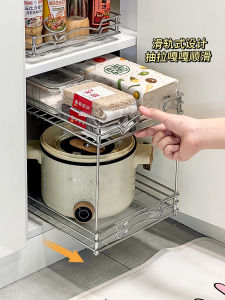 Kitchen Cabinet Pull out Shelves Metal Storage Basket Organizer for Plates Bowls Pots Deep Cabinet Internal Bowl Dish Pot Layered Rack
