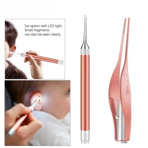 2pc siliconespoon LED Flash Light Baby Ear Wax Curette Ear Cleaner Spoon Picker Visual Children Earpick Eer Wax Dig Remover Nose
