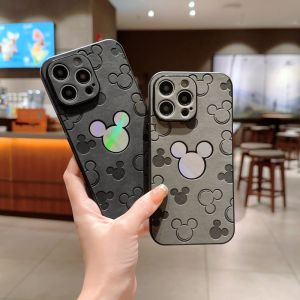 CrashStar Cute Cartoon Laser Embossed Leather Hard Shockproof Phone Case For iPhone 15 14 13 12 11 Pro Max XS XR X 8 + 7 Plus Fashion Phone Casing Cover With Full Cover Lens Camera Protection Hot Sale