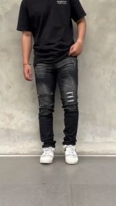 Celana Jeans Sobek Lutut Robek Ripped Black Wash Slimfit Stretch Gotrock Destroy Premium