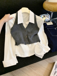 Sweet And Spicy Style Knitted Long Sleeve Shirt Collar Two-Piece Set Directly Recommended by Jade Closet Store