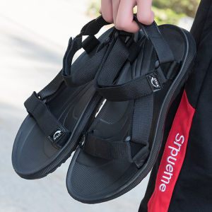 Summer Mens Sandals 2024 New Slippers Trend Anti-slip Soft Bottom Versatile Sports Casual Beach Shoes Lightweight Magic Tape Pure Color Flat Heel EVA