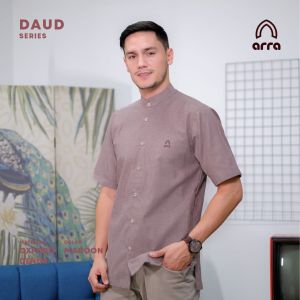 Baju Pria Koko Kemeja Kasual Muslim Lengan Pendek Koko Daud Grey
